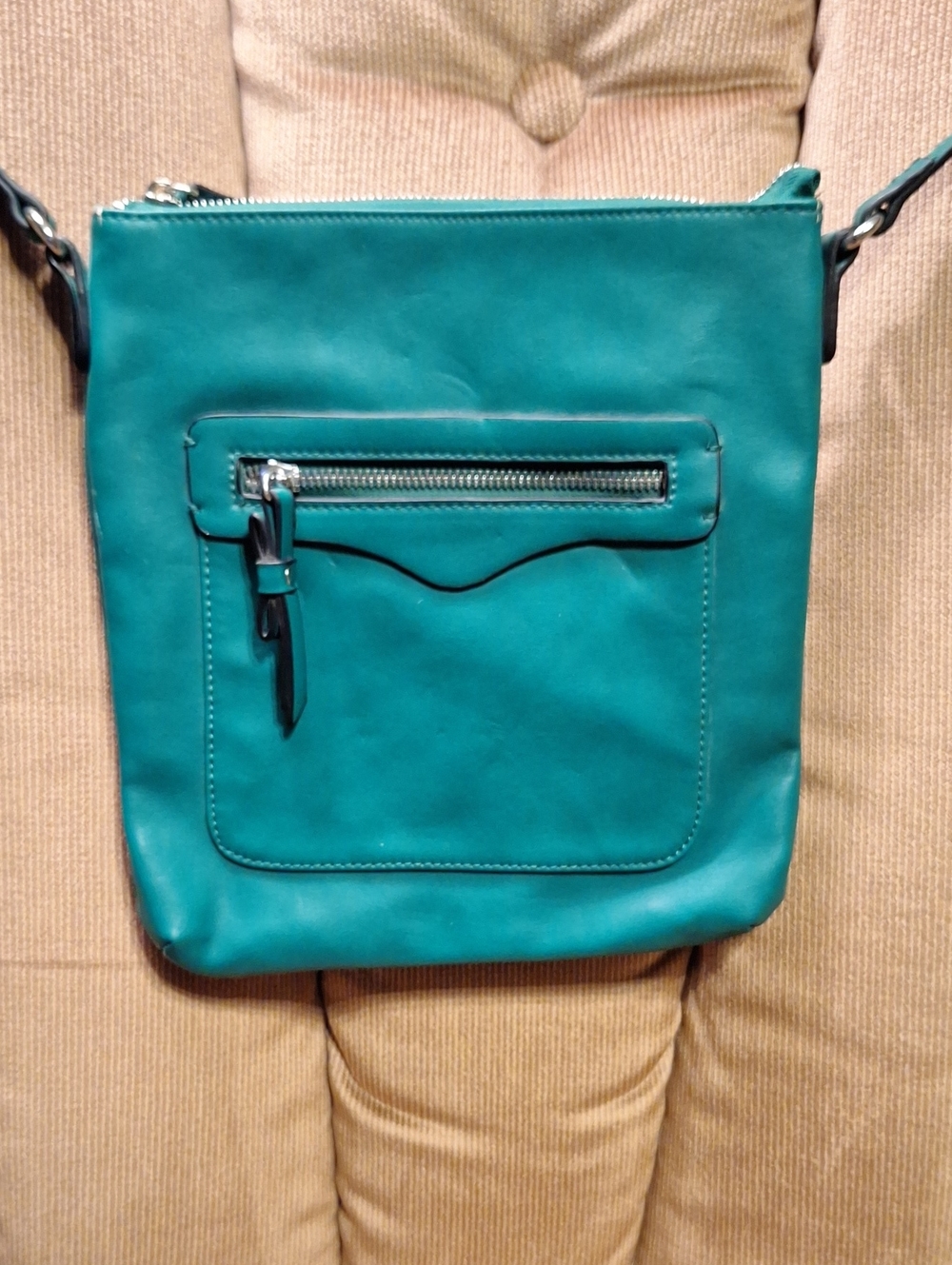 Charming Charlie Teal Crossbody Bag with Front Zip Pocket